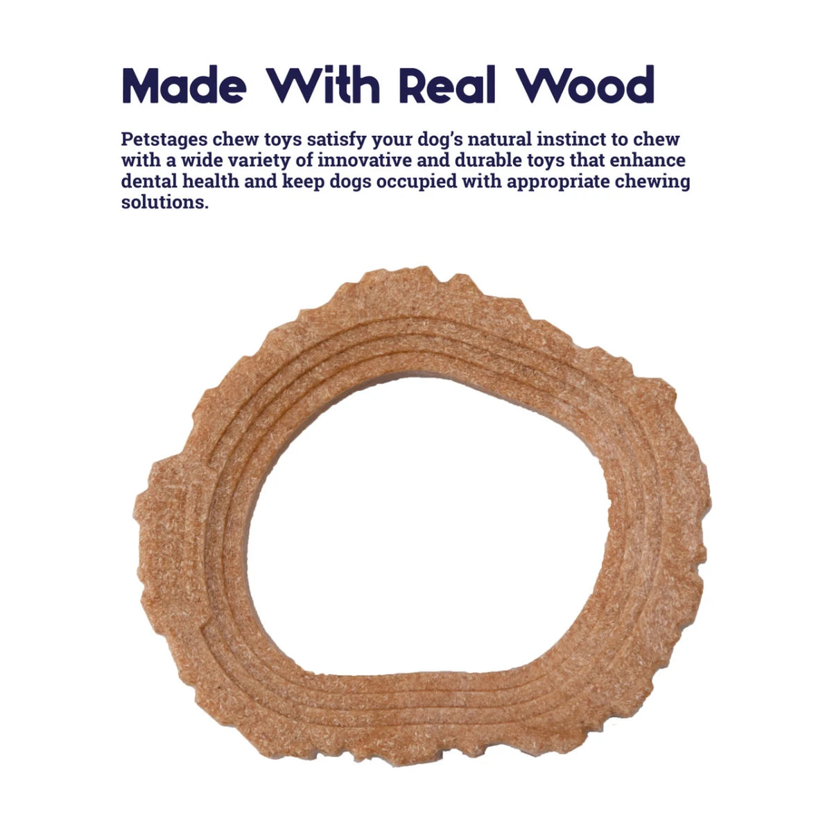 Petstages Dogwood Ring feature image showing chew toy made with real wood fibre for dogs