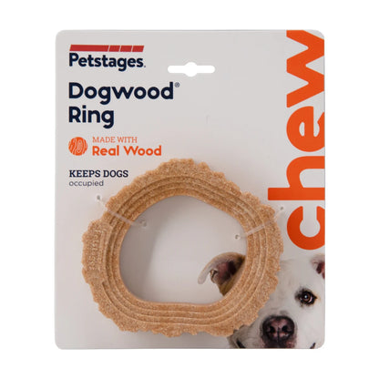 Petstages Dogwood Ring original chew toy packaging made with real wood for dogs