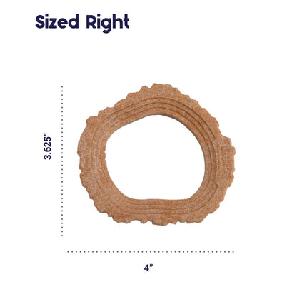 Petstages Dogwood Ring size image showing 4 inch length and 3.625 inch width dog chew toy