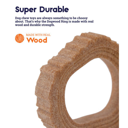 Petstages Dogwood Ring durable wood style dog chew toy made with real wood fibre