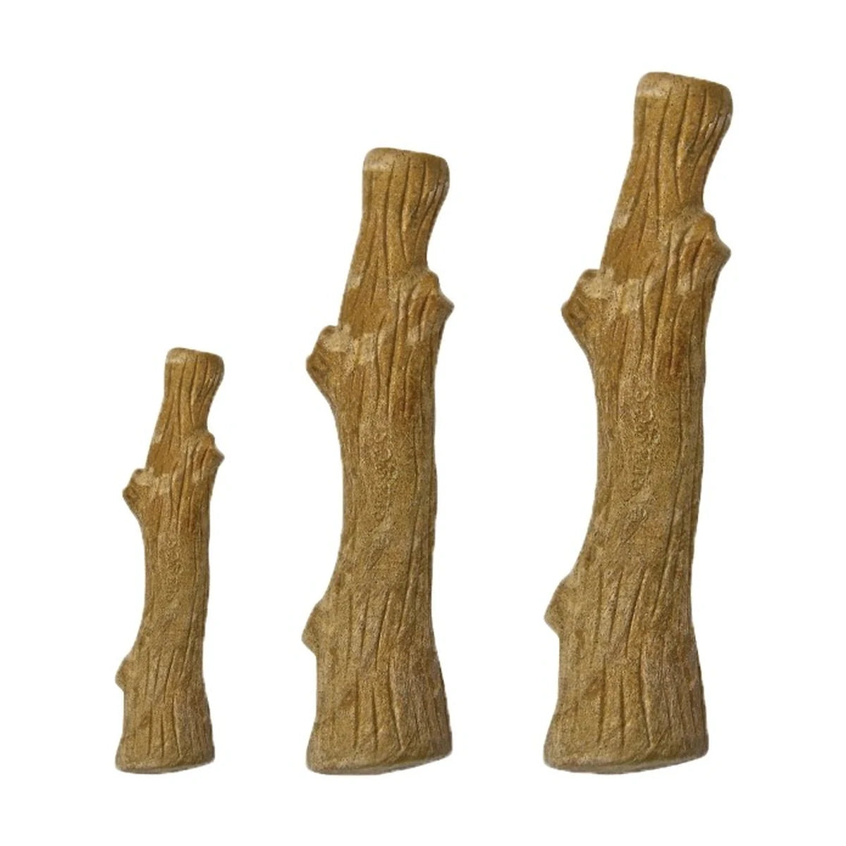 Petstages Dogwood dog chew toy size comparison showing Small Medium and Large
