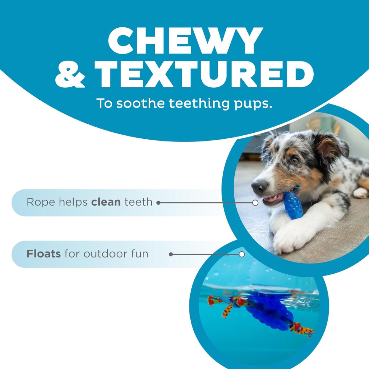 Petstages Mini ORKA and Friends Fox feature image showing chewy textured ORKA toy with rope to help clean teeth