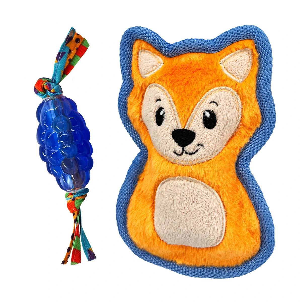 Petstages Mini ORKA and Friends Fox two pack dog toy set with chew toy and squeaky fox plush for puppies and small dogs
