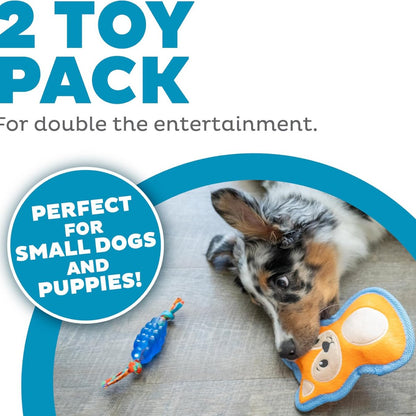Petstages Mini ORKA and Friends Fox two toy pack for small dogs and puppies with chew toy and plush fox