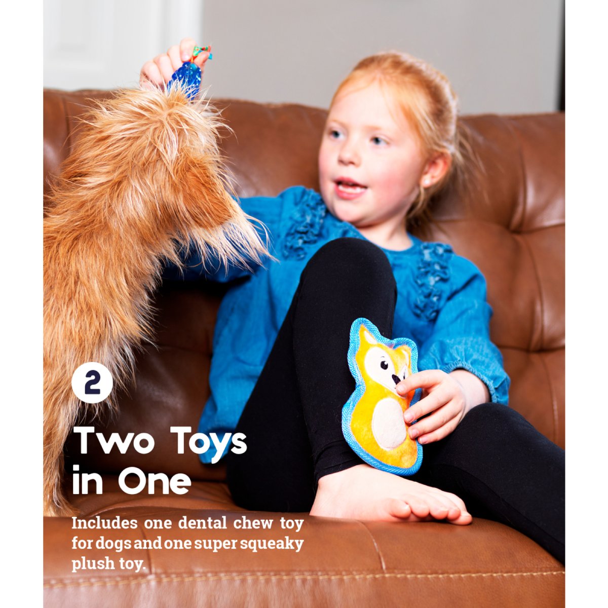 Petstages Mini ORKA and Friends Fox feature image showing two toys in one with chew toy and squeaky plush fox
