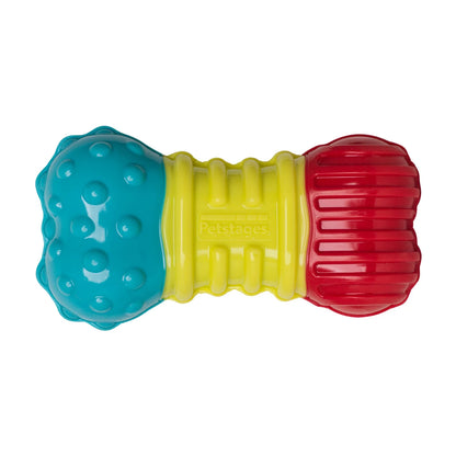 Petstages Multi-Squeak Bone colourful dog toy with textured sections and three squeaky sounds