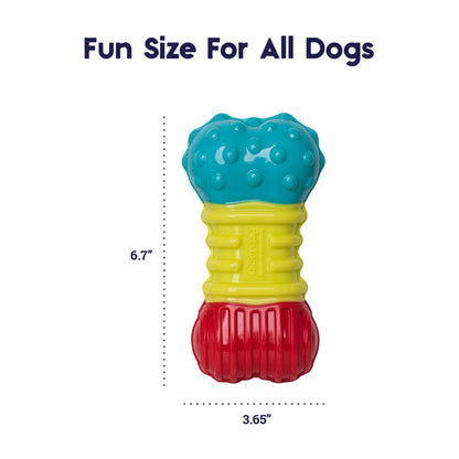 Petstages Multi-Squeak Bone dog toy size guide showing approximate 17 cm length and 9.3 cm width
