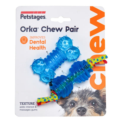 Petstages ORKA Chew Pair Petite packaging showing mini chew toys for dental style play