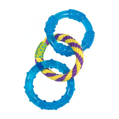Petstages ORKA Dental Links blue rubber and rope dog chew toy for tug fetch and chewing