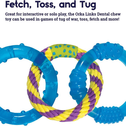 Petstages ORKA Dental Links feature image showing rope and ring toy for fetch toss and tug play