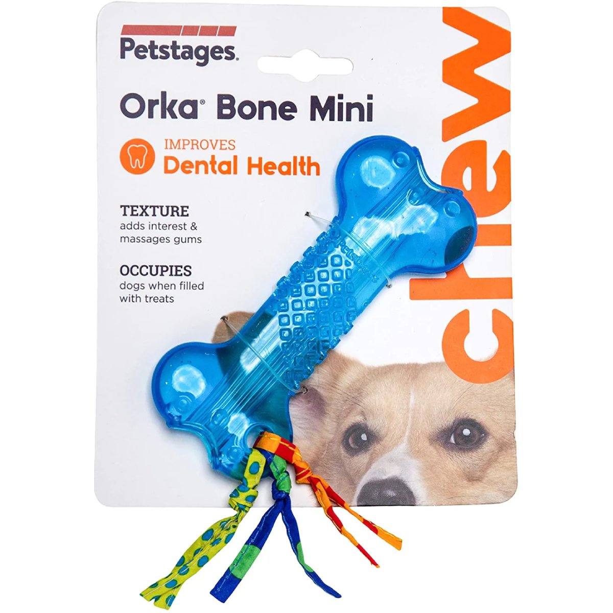 Petstages ORKA Mini Bone packaging showing dental health chew toy for small dogs