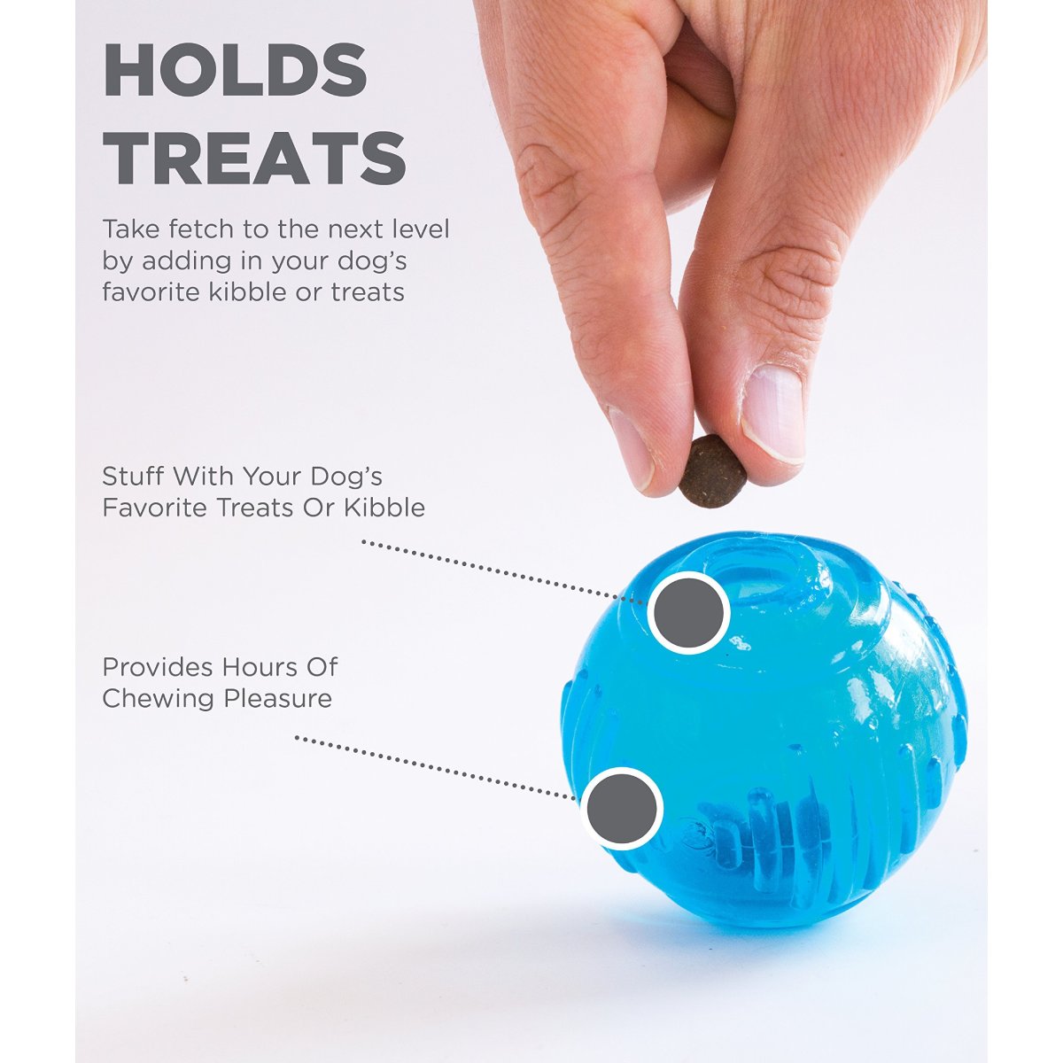 Petstages ORKA Tennis Ball feature image showing treat holes for stuffing kibble or dog treats