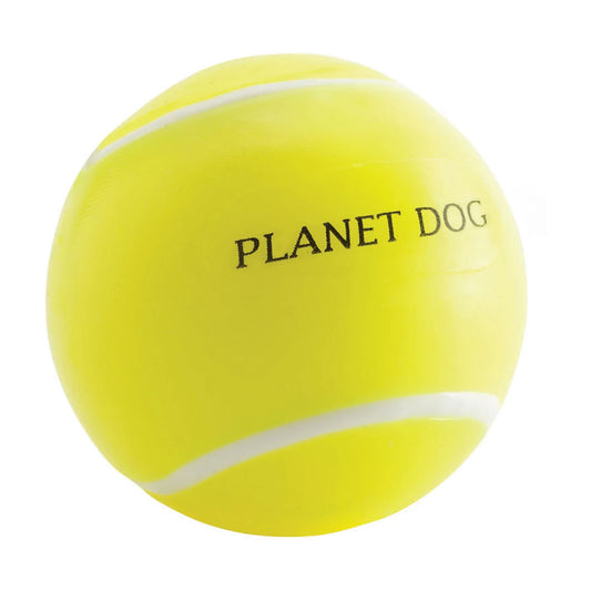 Petstages Planet Dog yellow tennis ball treat dispenser for dogs made for fetch rolling play and enrichment