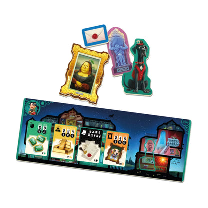 Pinched! board game location board with character and game tokens