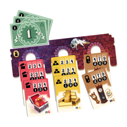 Pinched! board game Burglar Stash board with Valuables cards and sold Valuables cards