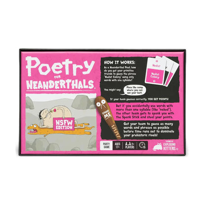 Back of Poetry for Neanderthals NSFW Edition showing how the adult party game works