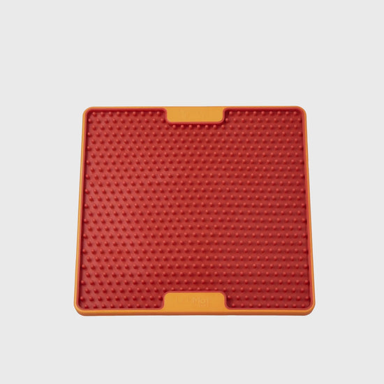 360 view of LickiMat TUFF Pro Soother lick mat orange 20cm for dog enrichment and slow feeding