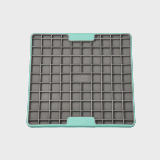Video of turquoise LickiMat Playdate TUFF slow feeder lick mat for dogs and cats