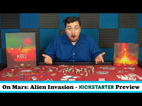 On Mars Alien Invasion expansion preview video showing cooperative chapters, alien meeples, solo play and sci-fi defence gameplay for On Mars.
