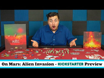 On Mars Alien Invasion expansion preview video showing cooperative chapters, alien meeples, solo play and sci-fi defence gameplay for On Mars.