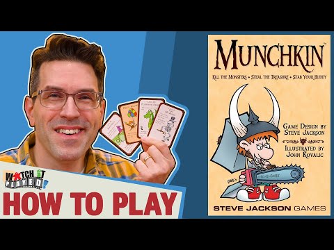 Munchkin card game how to play video showing fantasy dungeon combat, treasure collecting and Level 10 gameplay