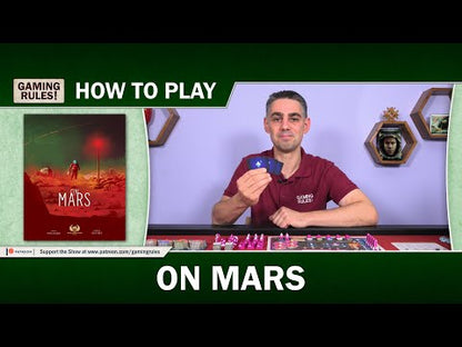 On Mars board game how to play video explaining orbit and colony actions, resource management, technology development, shuttle travel and Mars colony strategy gameplay.