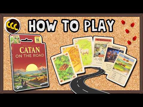 CATAN On the Road how to play video showing the quick card game setup, trading, building and victory point rules
