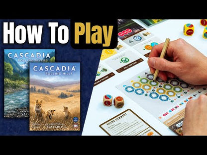 Cascadia Rolling Rivers and Rolling Hills how to play video explaining the standalone flip and roll and write board games