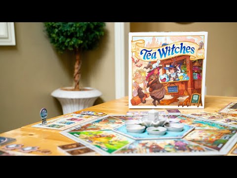 Tea Witches board game 1 minute 30 second overview video showing magical tea hut gameplay, TeaPups and worker placement strategy