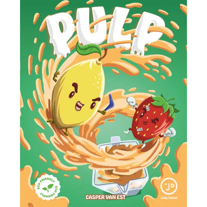 PULP card game cover artwork with cartoon lemon and strawberry in a smoothie swirl