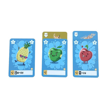 PULP card game fruit ingredient cards showing pineapple, green apple and red apple