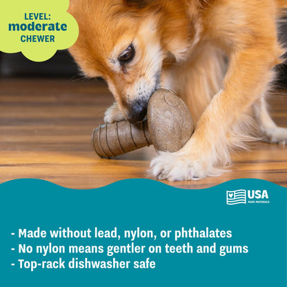 Dog chewing Pupstages Dogwood Mushroom with moderate chew level and material information