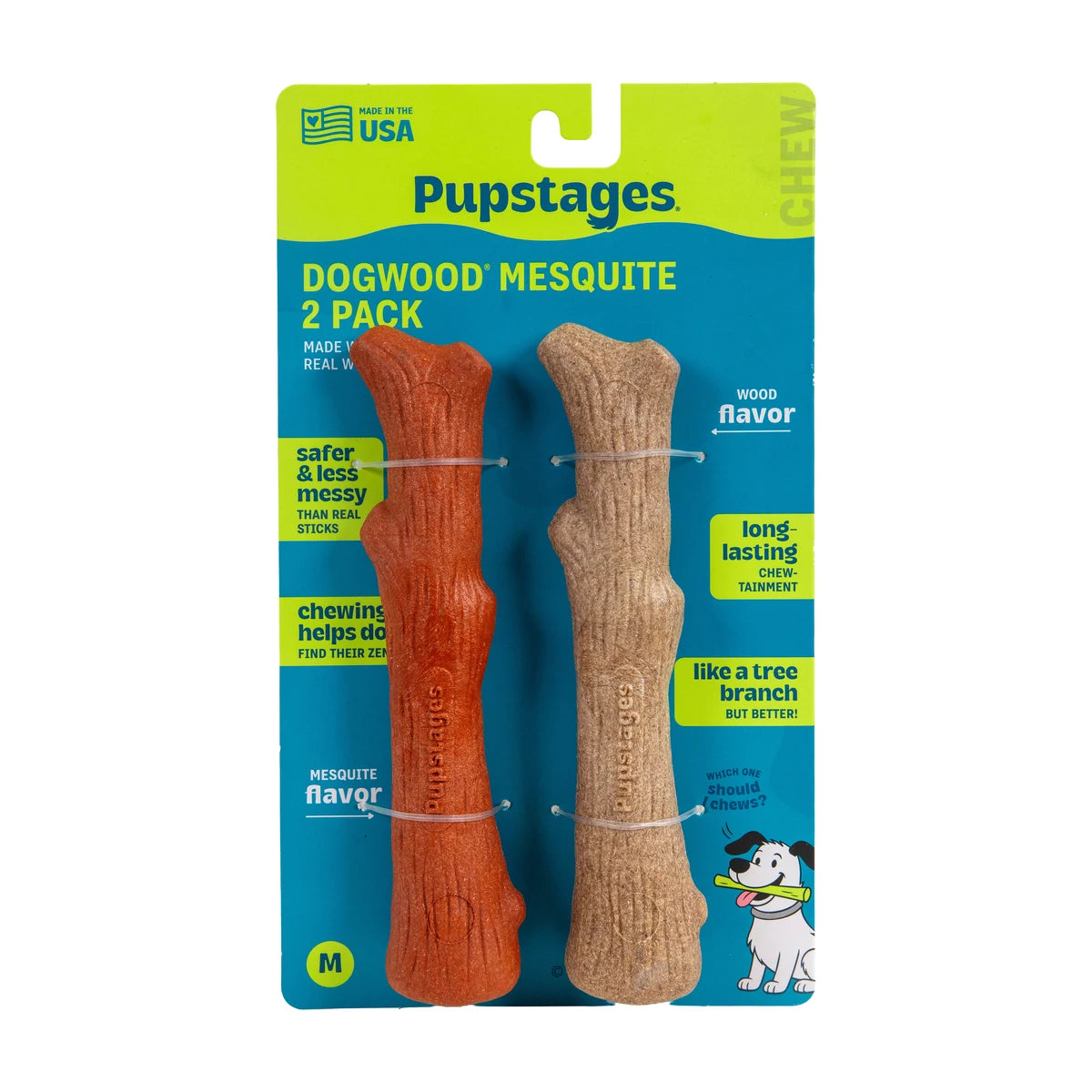 Pupstages Dogwood Original and Mesquite medium dog chew toy 2 pack