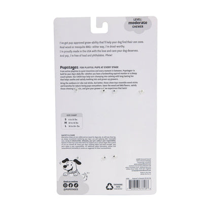 Back of Pupstages Dogwood Original and Mesquite 2 pack packaging with safety and size information