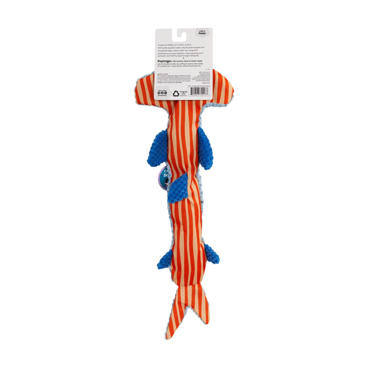 Back view of Pupstages Stuffing-Free Floppy Hammerhead Shark large dog toy
