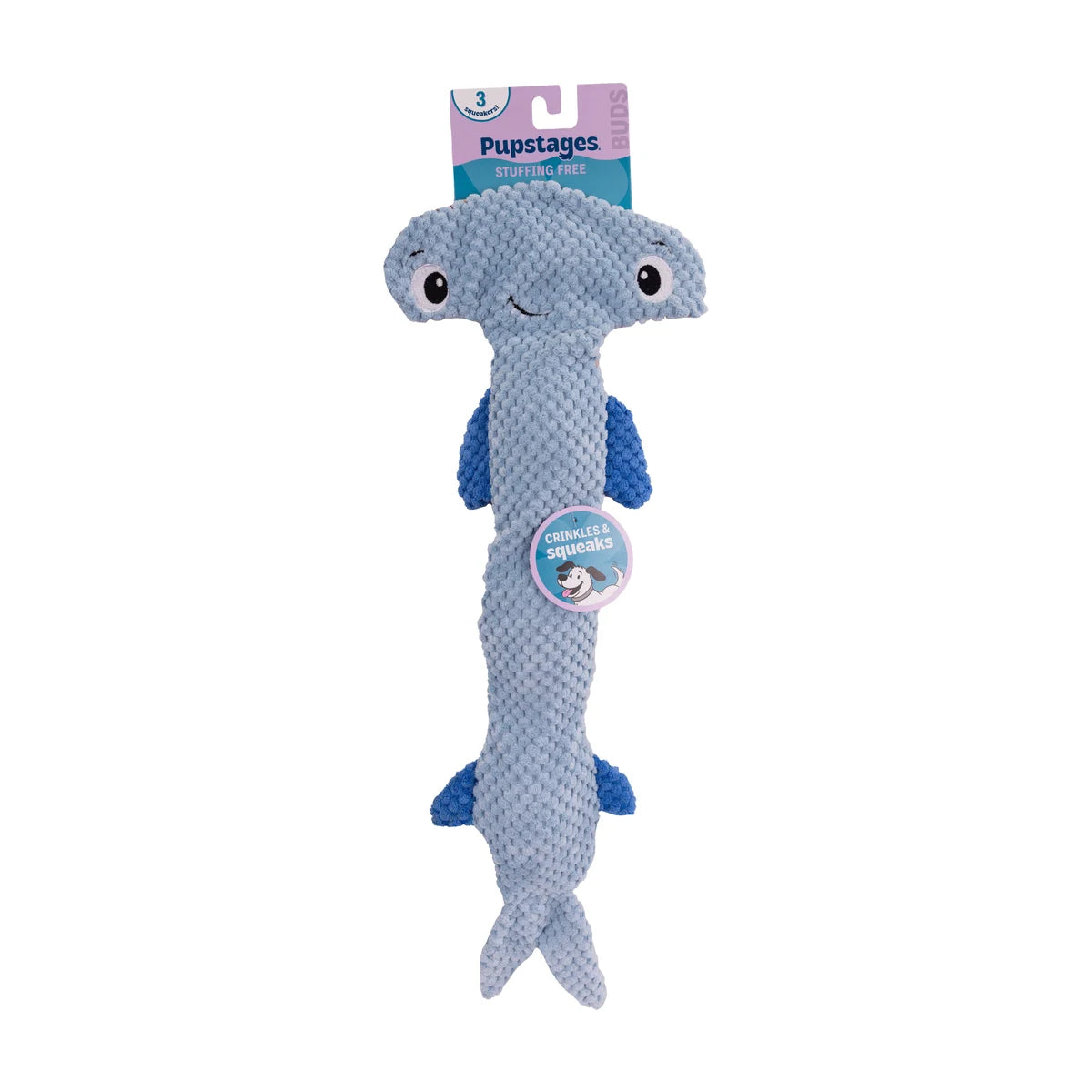Pupstages Stuffing-Free Floppy Hammerhead Shark large blue dog toy front view