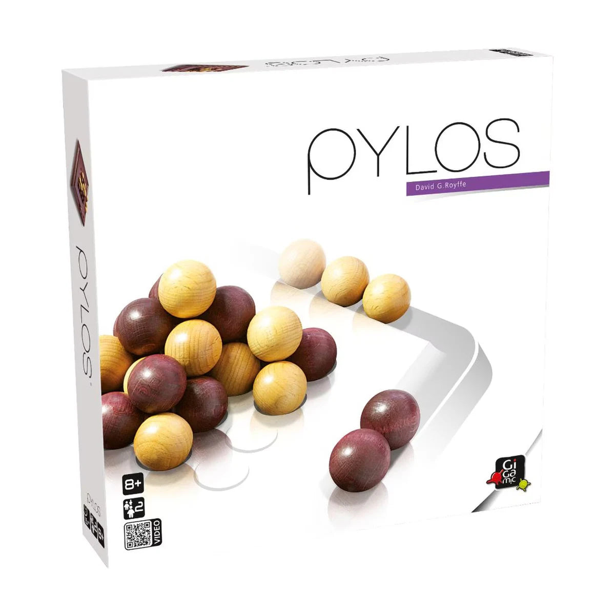 Pylos wooden strategy game angled box showing wooden spheres and pyramid gameplay