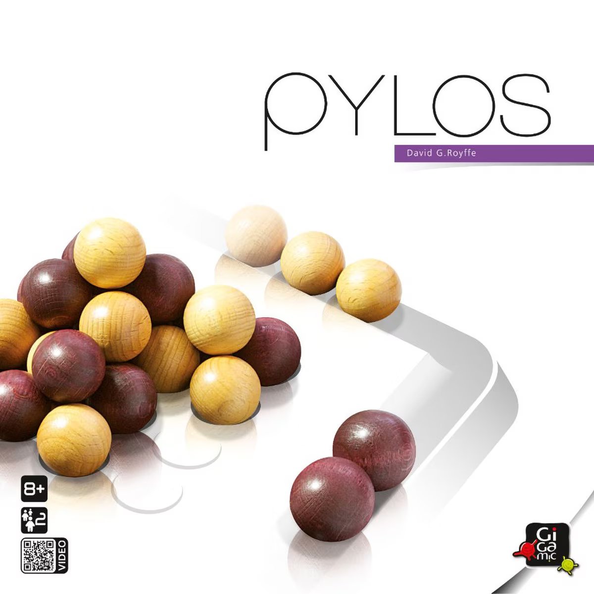 Pylos wooden strategy game cover featuring light and dark wooden spheres