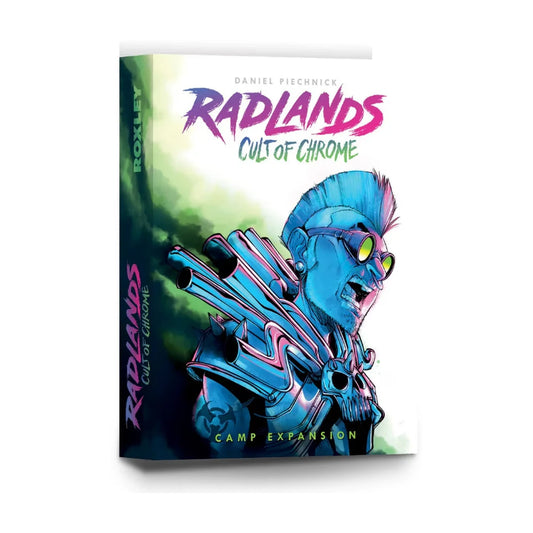 Radlands Cult of Chrome Expansion box front for the Radlands 2 player card game