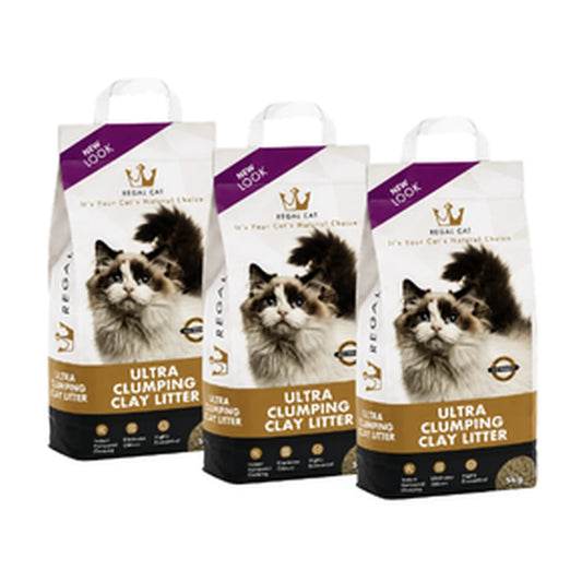 Regal Ultra Clumping Clay Cat Litter 5kg Buy 2 Get 1 Free offer with three 5kg bags