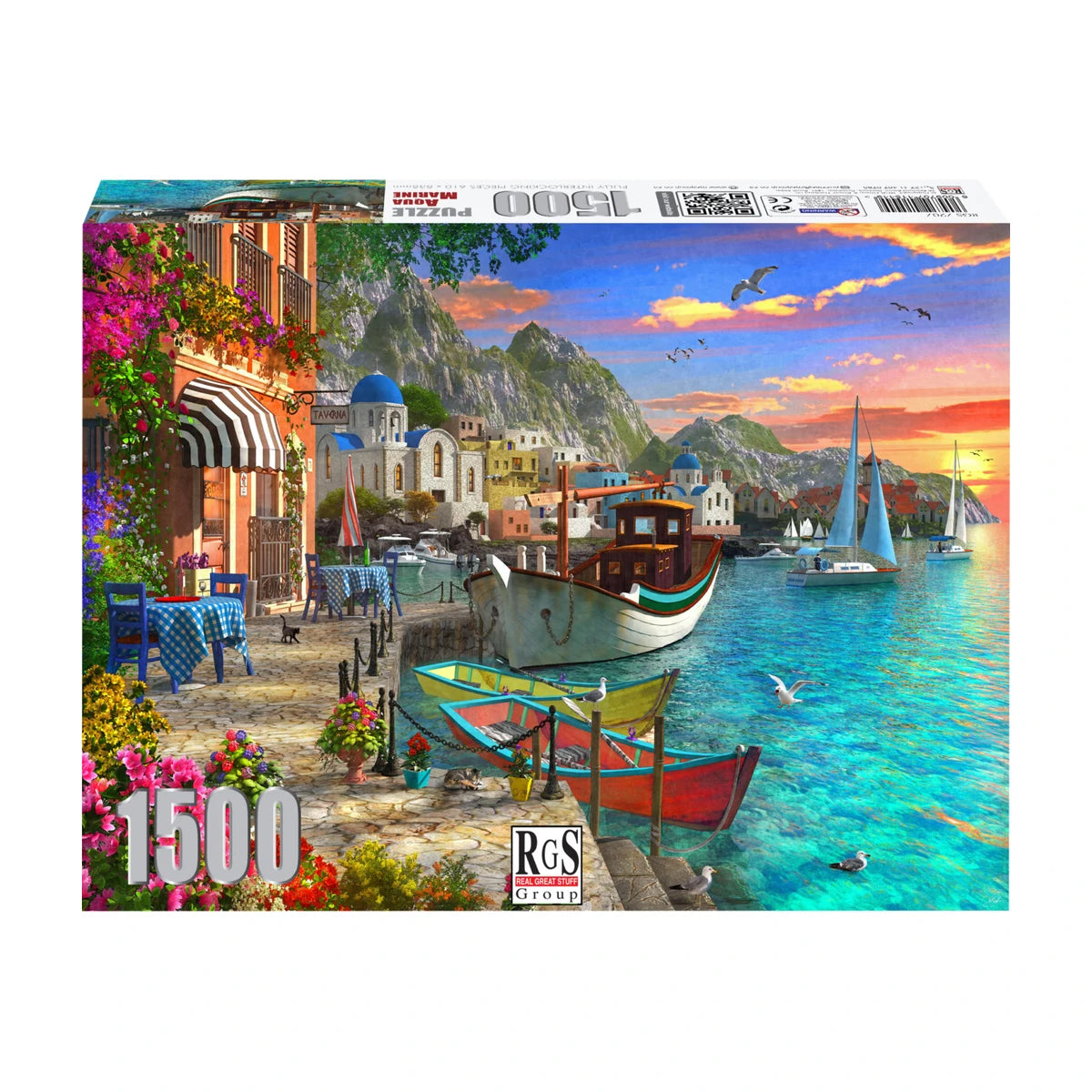 RGS Aqua Marine 1500pc jigsaw puzzle box front scenic harbour sunset