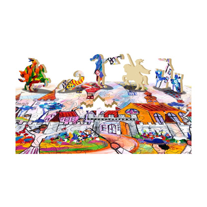 RGS Balloon Festival 450pc wooden widget puzzle in progress showing unique pieces