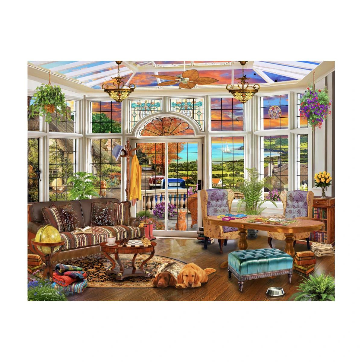 RGS Garden Room 1500 piece jigsaw puzzle studio image showing cozy sunroom scene