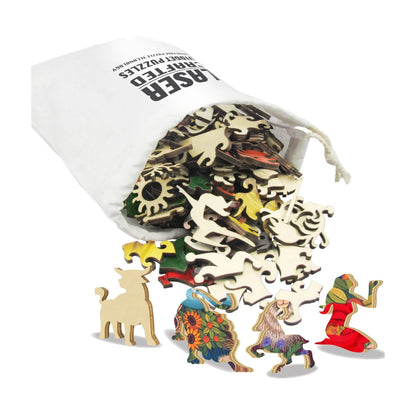 Wooden laser cut puzzle pieces with storage tote bag included Star Legends widget puzzle