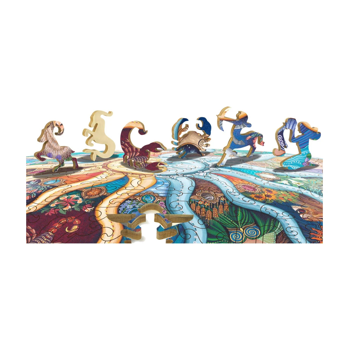 Star Legends wooden puzzle in progress showing raised widget pieces and unique shapes