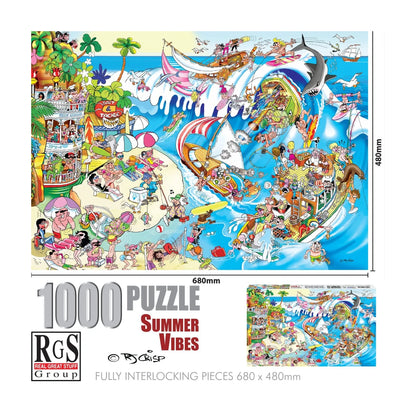 RGS Summer Vibes 1000 piece jigsaw puzzle dimensions showing finished size 680 x 480mm