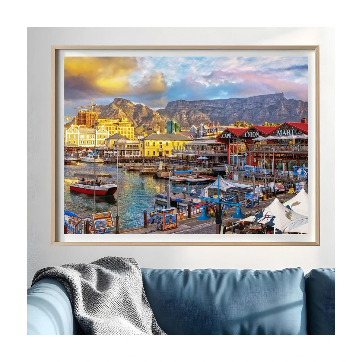 Framed RGS Table Mountain Dusk puzzle wall art Cape Town waterfront sunset scene