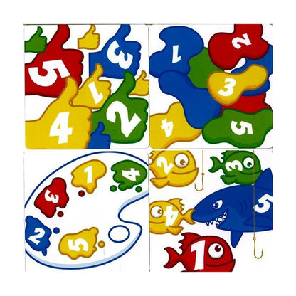 Rings Up family ring stacking game challenge cards showing colourful number patterns for fast matching play
