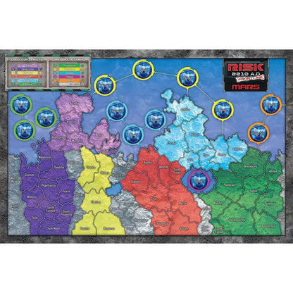 Risk 2210 A.D. Frontline Mars game board with territories, moon gates and landing zones