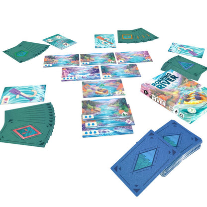 Roaring River Card Game gameplay layout showing branching River cards and player Paddle cards